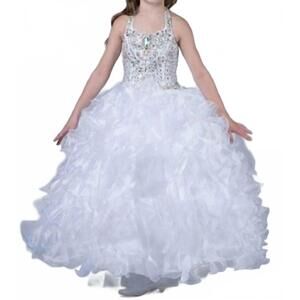 NEW LITTLE ROSIE girl's long national level pageant dress in white